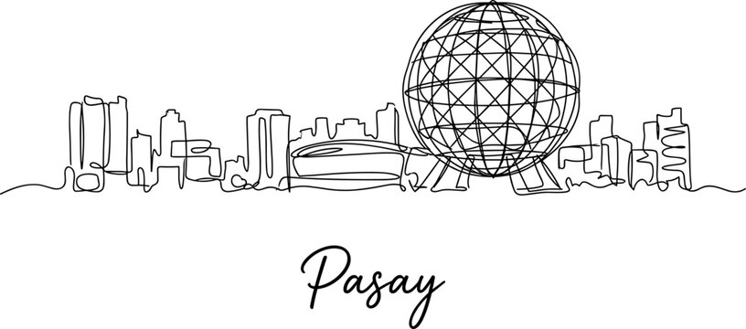 Pasay City Philippines skyline continuous line drawing isolated on white background