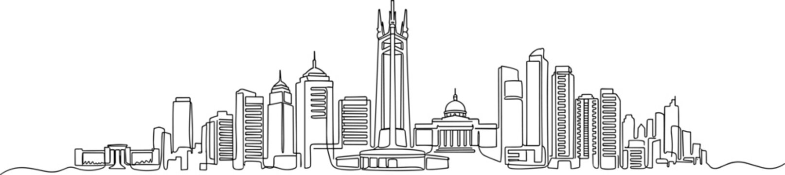 Quezon City Philippines skyline continuous one line drawing on white background vector illustration
