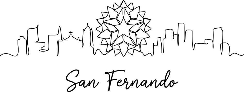San Fernando Philippines skyline with giant lantern continuous line art vector illustration