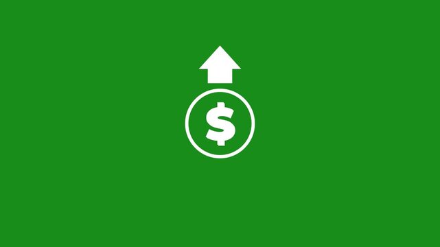 Increasing Finance Growth Dollar Sign with Upward Arrow on Green Background