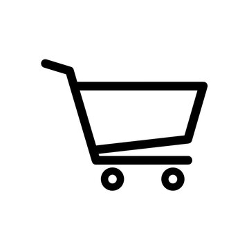 Black shopping cart icon on white.