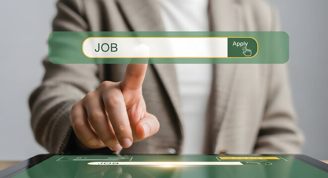 Modern Online Job Search on Tablet with Finger Tapping Apply Button
