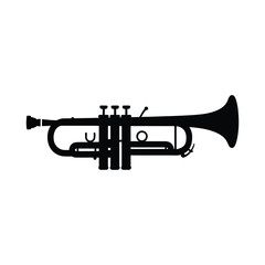 Naklejka premium A black silhouette of a trumpet against a plain white background