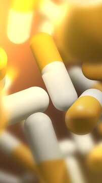  Cinematic 3D Animation of Yellow and White Capsule Pills - Vertical