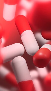 Cinematic 3D Animation of Red and White Capsule Pills - Vertical