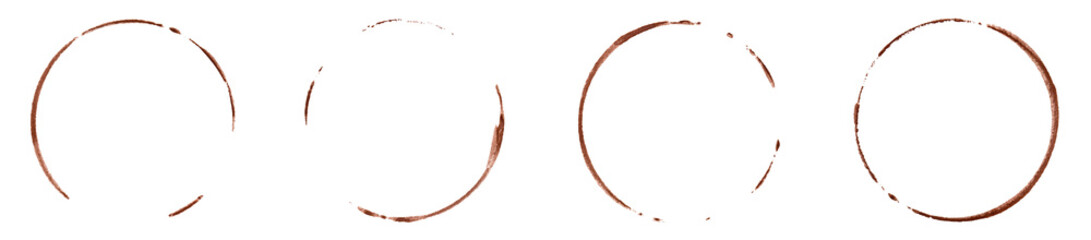 Set of 4 hand-painted watercolor circle elements, coffee stains on transparent background © Coppi Texture Studio