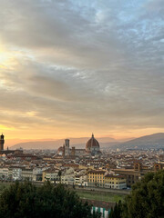 Fototapeta premium Panoramic sunset view over Florence skyline with the iconic Cathedral of Santa Maria del Fiore