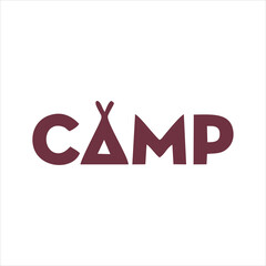 Minimalist CAMP wordmark logo with wigwam © SWG ART