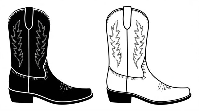 Black and White Cowboy Boots Side by Side on a White Background stock footwear