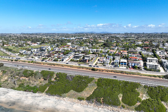 Aerial drone photo of Cardiff with nice house, West Coast of California, Encinitas, United States of America