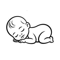 Fototapeta premium Simple line drawing depicts a peacefully sleeping baby on a white background
