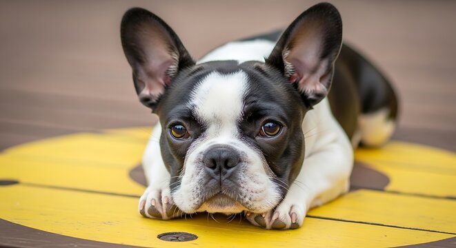 French Bulldog on Yellow Surface.