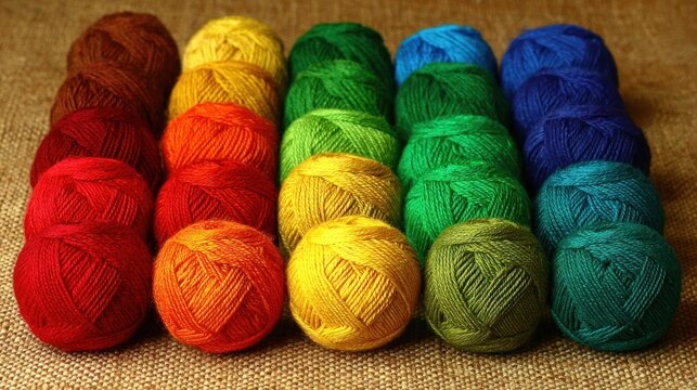 Colorful yarn balls displayed for crafting and textile design projects