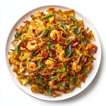 Isso Kottu Roti Sri Lankan street food plate isolated on a white background