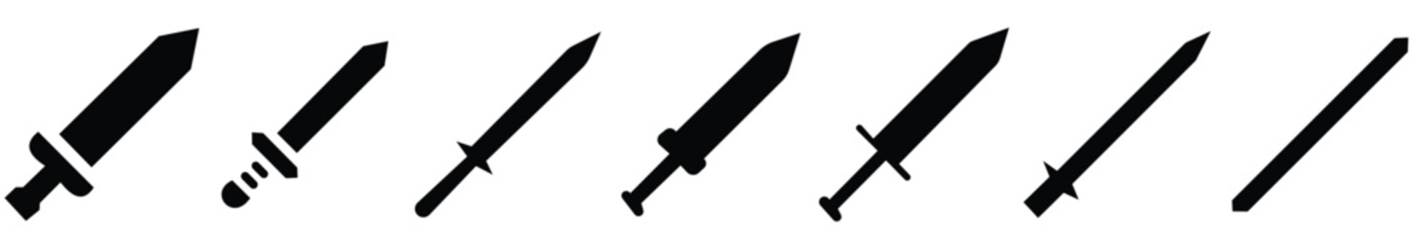 Sword Icon Set Vector: Samurai, Ninja, and Claymore Blade Silhouettes.