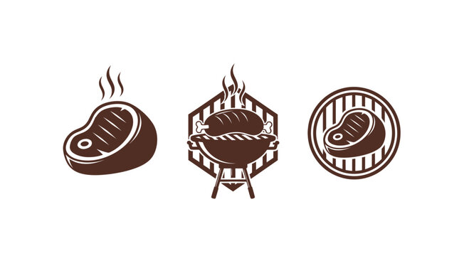 Steak and Grill Icons: BBQ, Meat, Food Vector Graphics