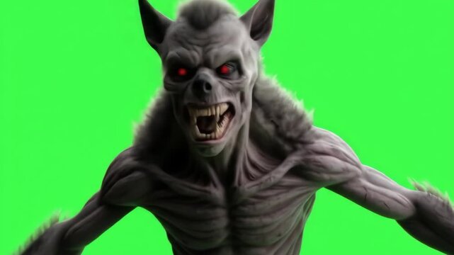 Terrifying Werewolf Monster Creature Green Screen Chroma Key Footage.