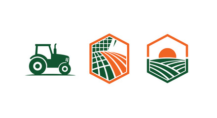 Naklejka premium Tractor and Farming Icons: Agriculture, Rural Life, and Harvest
