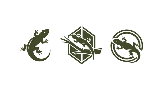 Lizard Icons Set: Geometric, Circular, and Branch Designs - Green Reptile Graphics