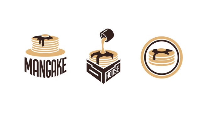 Mancake House Logo Collection: Pancakes with Syrup and Chocolate Drizzle