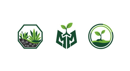 Obraz premium Eco-friendly logos: Plants, growth, sustainability, nature, and agriculture icons