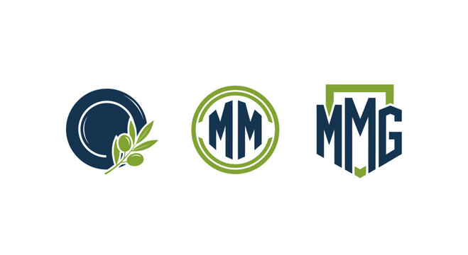 Modern MMG Logo Designs: Olive Branch Plate, Circular Monogram, Shield Emblem