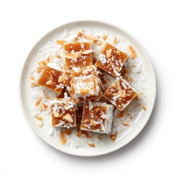 Kalu Dodol Snack Sri Lankan street food plate isolated on a white background