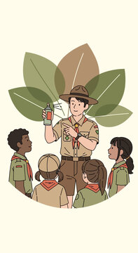 Enthusiastic Scout Leader Demonstrates Outdoor Skills To Young Recruits