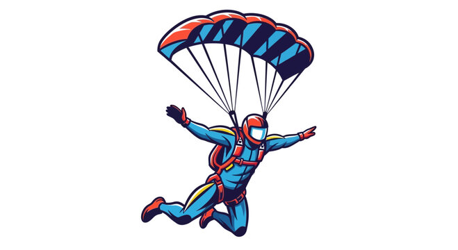 Exciting Skydiver Descends With Vibrant Parachute Displaying Aerial Adventure