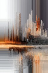 Fototapeta premium AI-generated abstract landscape illustration, pixelated in black, white, gray and orange