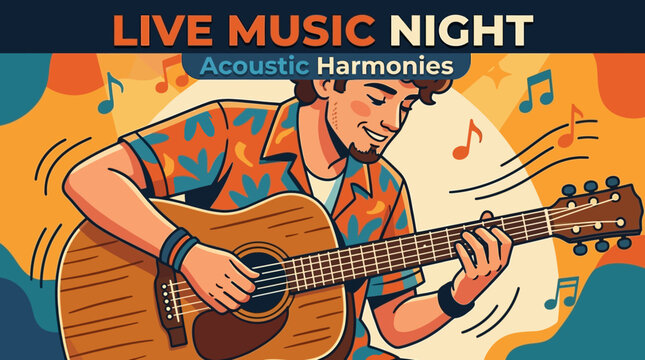 Live Music Night Poster with Guitarist