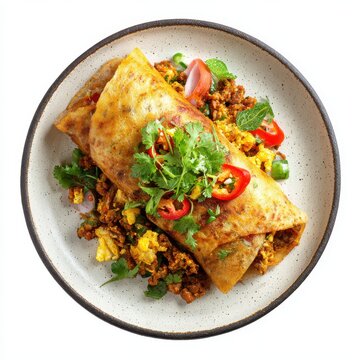Kothu Sandwich Sri Lankan street food isolated on a white background