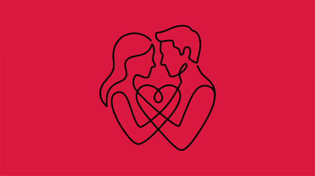 Couple Love Heart Line Art.