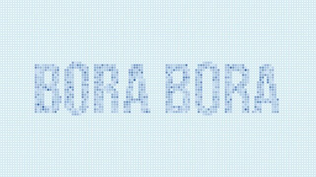 Bora Bora dotted map animation. Digital style shape of the island dots appear with flickering effect. Modern Intro, outro, title, logo video.