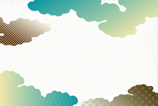 Elegant Japanese Cloud Pattern &ndash; Blue-Green & Brown Washi Paper Texture, High-Resolution JPEG