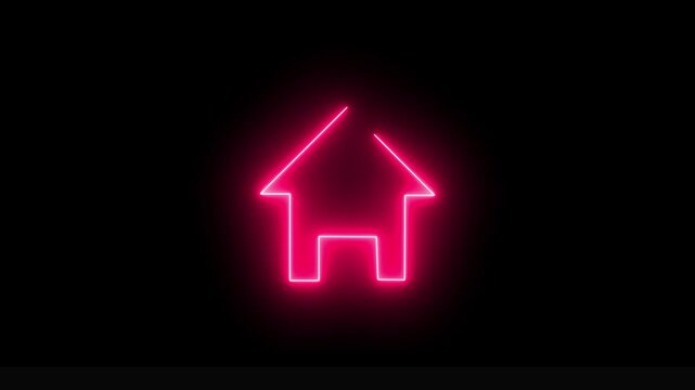 Digital interface element glowing purple violet neon house icon seamless loop animation for games