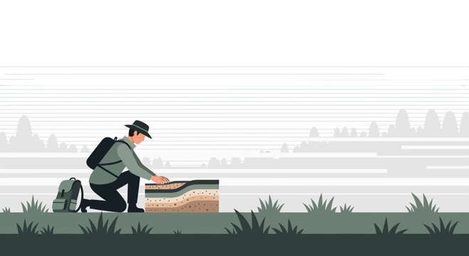 Geologist Examining Soil Layers Outdoors