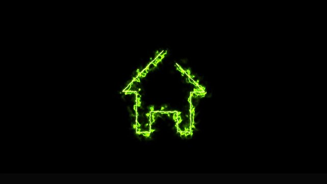 Digital interface element glowing purple violet neon house icon seamless loop animation for games