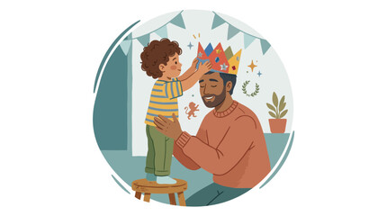 Fototapeta premium A father's heartwarming embrace as a child crowns him on father's day, celebrating love and connection