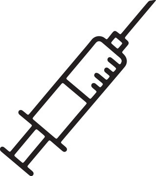 Art & Illustration, Medical syringe for vaccine injection or blood test icon. Healthcare line illustration for immunization, pharmacy and hospital treatment.
