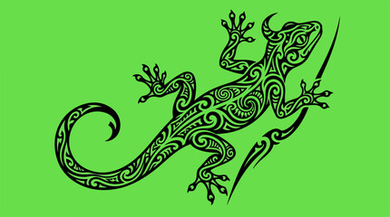 Fototapeta premium Green Gecko Tribal Tattoo Art.