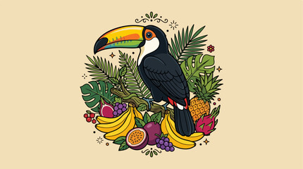 Naklejka premium Toucan Bird with Fruit Tropical.