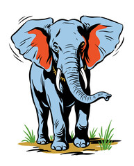 Fototapeta premium Stylized Blue Elephant Illustration in Retro Comic Book Style