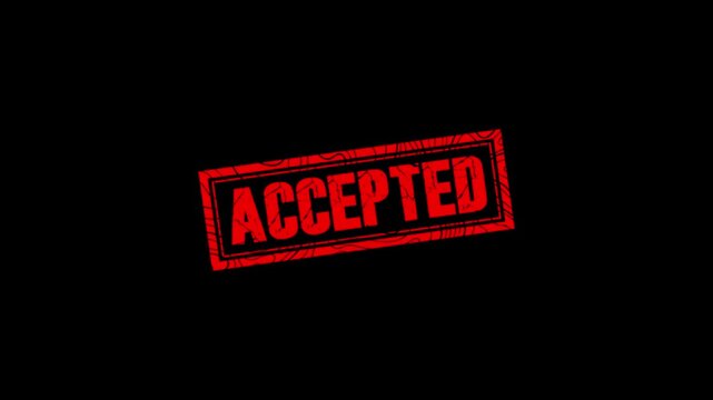 Accepted stamp design motion graphics. grunge rubber stamp impression animation. accepted distressed texture effect 4k video.