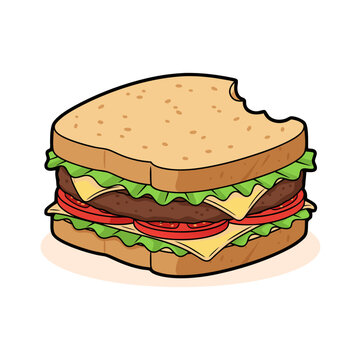 Double Layer Sandwich with Bite Mark Illustration Food