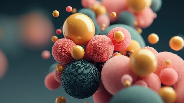 Cluster of soft and smooth spheres floats against a muted background with selective focus