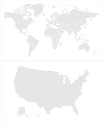 Fototapeta premium Global World Map with United States Map Detailed Borders