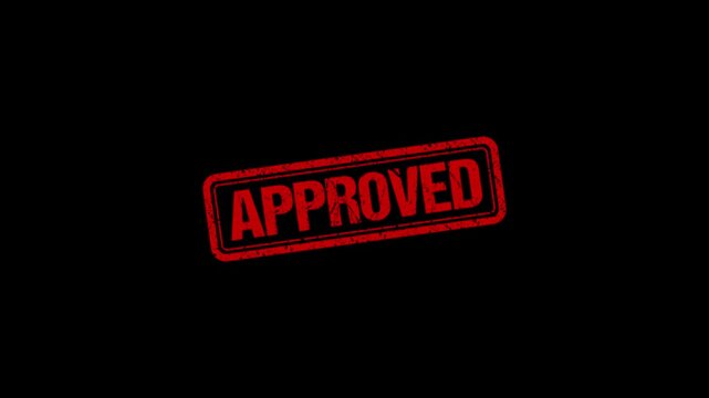 Approved stamp design motion graphics. grunge rubber stamp impression animation. approved distressed texture effect 4k video.