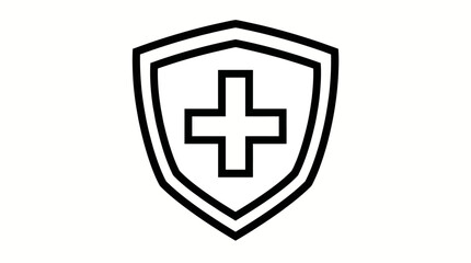 Obraz premium Outline icon of a shield with a medical cross, representing health protection, safety, or first aid, on an isolated white background.