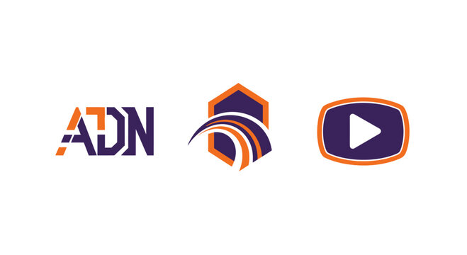 ADN Logo, Abstract Hexagon Logo, and Play Button Icon